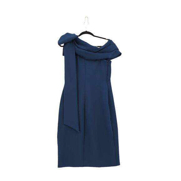 TADASHI SHOJI Women M Snyder Dress Royal Navy Blue Drapes Neoprene Bow NEW FLAW - Picture 8 of 9